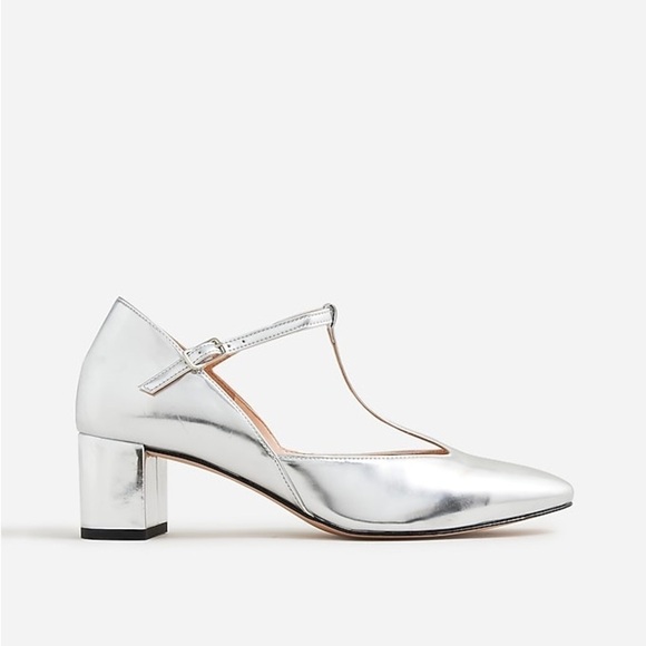 J Crew Millie T-strap heels in metallic leather BT988 - Picture 3 of 5